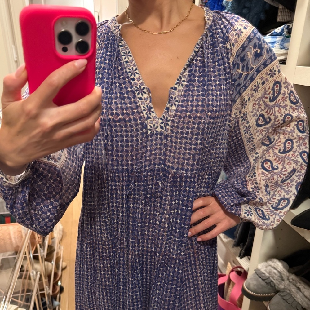 Matta Yamini Booj Tunic Style Blue and Purple Patterned Flowy Maxi Dress - Picture 3 of 8